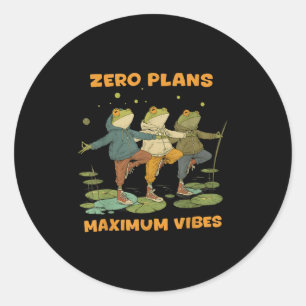 Pegatina Redonda Cero Planes Máximo Vibes Funny Frog Hoodie Chill V