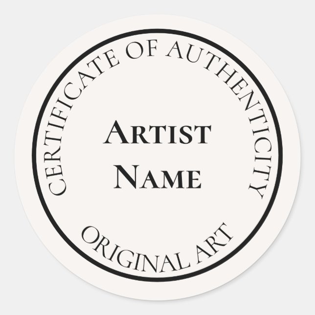 Pegatina Redonda Certificado de autenticidad de marfil de personali (Anverso)