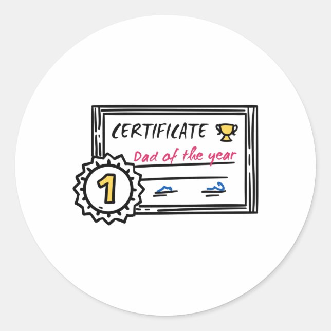 Pegatina Redonda Certificado de Papá del Año Premio del Día del Pad (Anverso)
