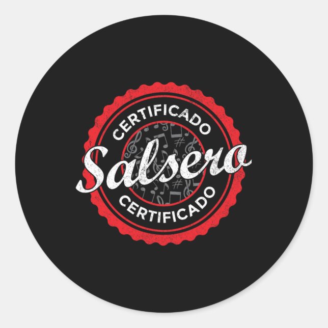 Pegatina Redonda Certificado Salsero Funny Salsa Dancing (Anverso)
