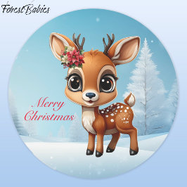 Pegatina Redonda Cerveza, Amanecer, Perro, Renos Florales 🦌 Nieve