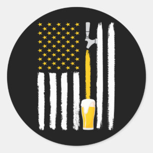 Pegatina Redonda Cerveza Artesanal Bandera Americana Usa 4 De Julio