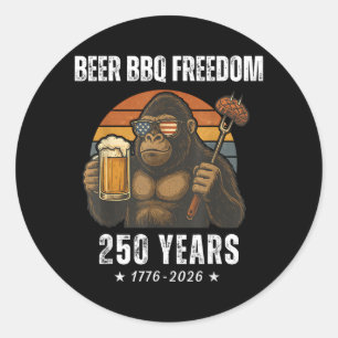 Pegatina Redonda Cerveza BBQ Libertad Bigfoot Bandera de EE. UU. Pa
