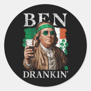 Pegatina Redonda Cerveza Ben Drankin Irlandesa - Hombres Y Mujeres 