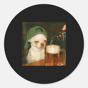 Pegatina Redonda Cerveza Chihuahua Meme Divertido Perro Reacción Hu