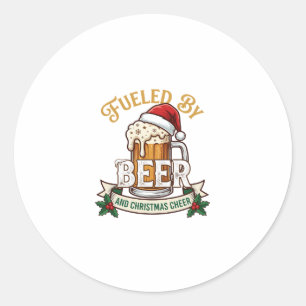 Pegatina Redonda Cerveza con combustible Taza de alegría de Navidad