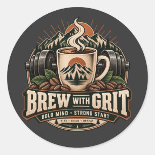Pegatina Redonda Cerveza Con Grit Café Vintage Fuerza Fitness