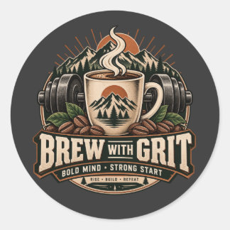 Pegatina Redonda Cerveza Con Grit Café Vintage Fuerza Fitness