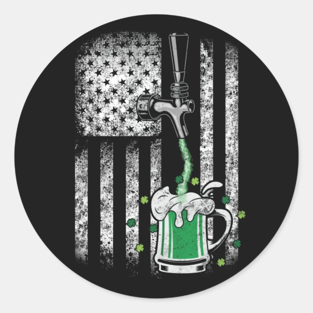 Pegatina Redonda Cerveza de bandera irlandesa norteamericana Shamro (Anverso)