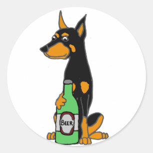 Pegatina Redonda Cerveza de consumición del Doberman del perro
