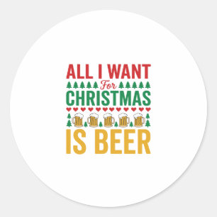 Pegatina Redonda Cerveza de Navidad Diseño Divertido de Bebida para