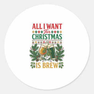 Pegatina Redonda Cerveza de Navidad Todo Quieren Vidrio Pino Lúpulo