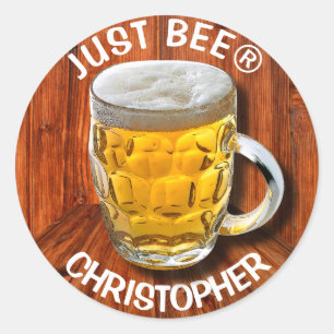 Pegatina Redonda Cerveza de pinta de cristal con la cabeza blanca c