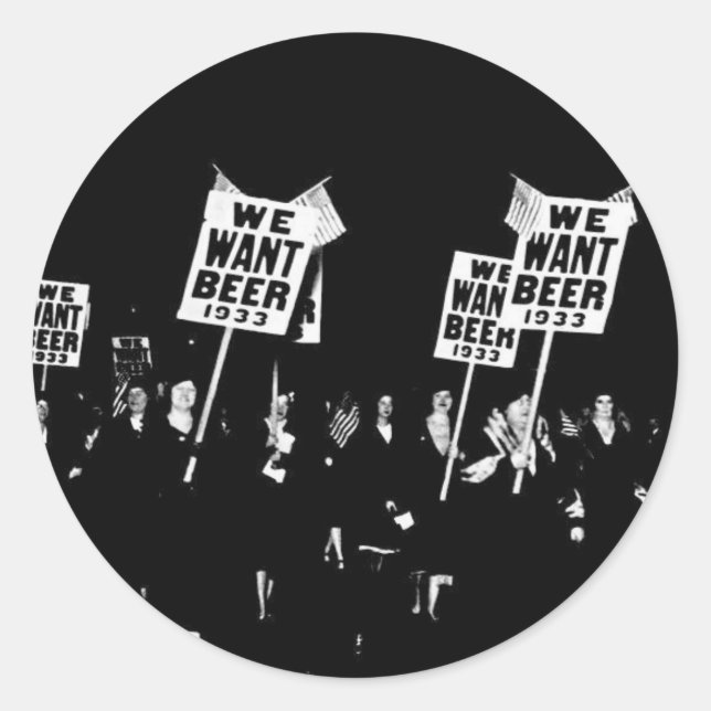 Pegatina Redonda Cerveza de prohibición de cosecha, queremos cervez (Anverso)