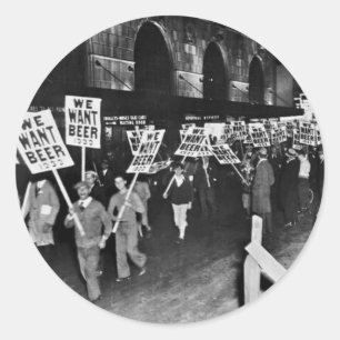 Pegatina Redonda Cerveza de prohibición de la cosecha, queremos cer