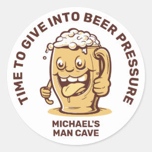 Pegatina Redonda Cerveza de texto Personalizado divertida