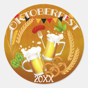Pegatina Redonda Cerveza de tostado Oktoberfest