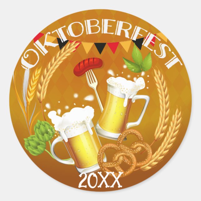 Pegatina Redonda Cerveza de tostado Oktoberfest (Anverso)