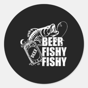 Pegatina Redonda Cerveza Fishy Fishy Graciosa Pesca Bebida Cumpleañ