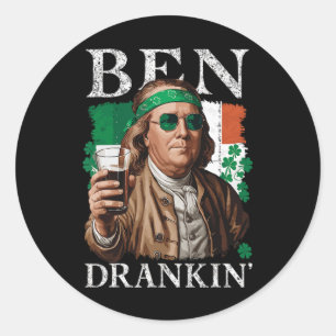 Pegatina Redonda Cerveza irlandesa Ben Drankin - St Pattys hombres