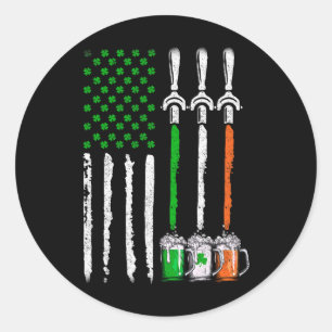 Pegatina Redonda Cerveza Irlandesa Irlanda Bandera Americana Día de