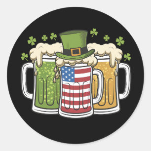 Pegatina Redonda Cerveza Irlandesa Irlanda Estados Unidos Bandera A