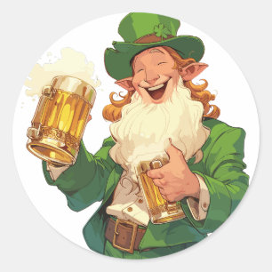 Pegatina Redonda Cerveza Leprechaun en tostado