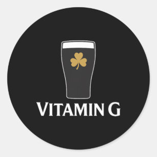Pegatina Redonda Cerveza Negra Vitamin G Irlandesa Beber Shamrock D
