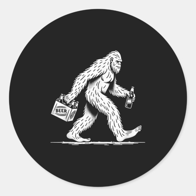 Pegatina Redonda Cerveza Retro Bigfoot Beer - Funny Sasquatch (Anverso)