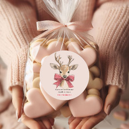 Pegatina Redonda Cerveza roja con ciervo | Navidades rosados