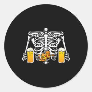 Pegatina Redonda Cerveza Skeleton Lover Hamburger Pizza Xray Hallow