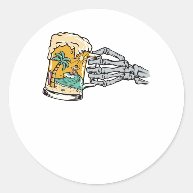 Pegatina Redonda Cerveza y playa (Anverso)