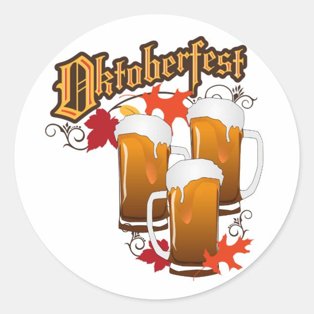 Pegatina Redonda Cervezas de otoño de Oktoberfest (Anverso)