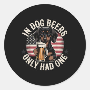 Pegatina Redonda Cervezas de perro dachshund bandera americana rega