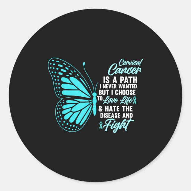 Pegatina Redonda Cervical Cancer Awareness Butterfly Quote Suprt  (Anverso)