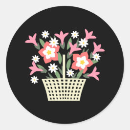 Pegatina Redonda Cesta de flores