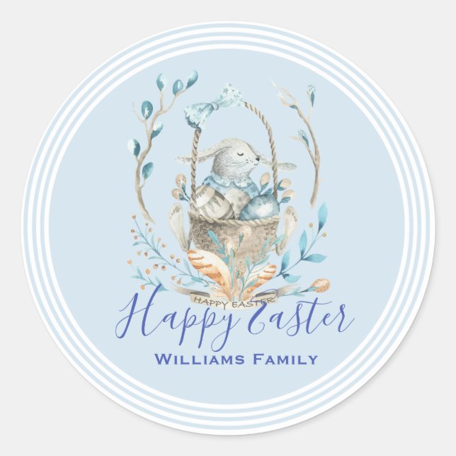 Pegatina Redonda Cesta de flores de primavera y conejo de Semana Sa (Anverso)