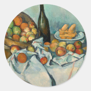 Pegatina Redonda Cesta de manzanas de Paul Cezanne Vida muerta vint