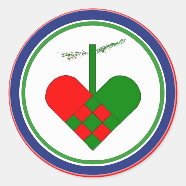 Pegatina Redonda Cesta de Navidades de paja escandinavos (Anverso)