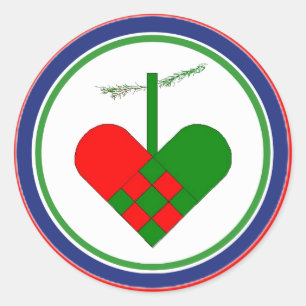 Pegatina Redonda Cesta de Navidades de paja escandinavos