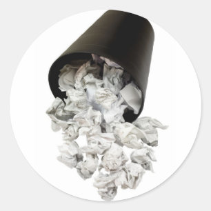 Pegatina Redonda Cesta de papel de desecho derramado