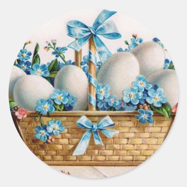 Pegatina Redonda Cesta de Pascua con nomeolvides (Anverso)