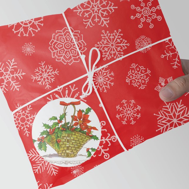 Pegatina Redonda Cesta de Poinsettias con Holly (Subido por el creador)