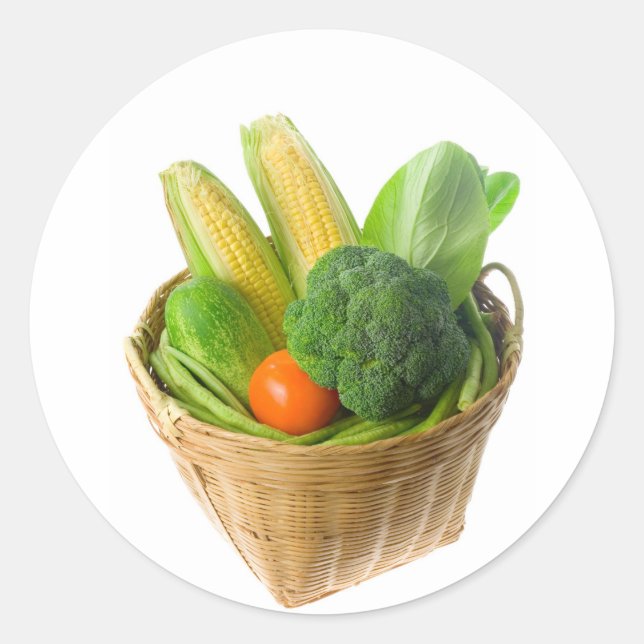 Pegatina Redonda Cesta de verduras (Anverso)
