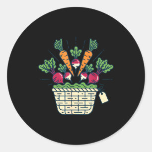 Pegatina Redonda Cesta de verduras de mercado de agricultores zanah