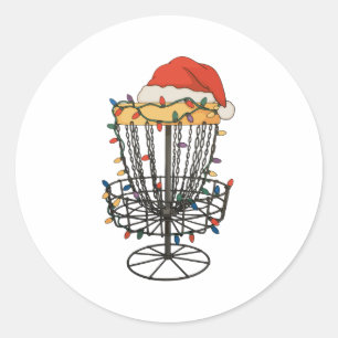Pegatina Redonda Cesto de Disc Golf Sombrero de Santa Luces de Navi