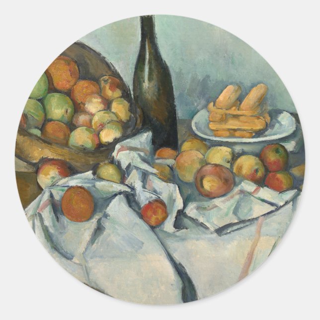 Pegatina Redonda Cezanne Basket Apples Impresionsionist Art (Anverso)