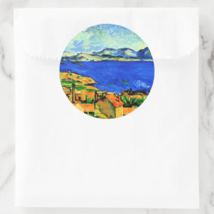 Pegatina Redonda Cezanne - Golfo de Marsella, obra de arte popular,