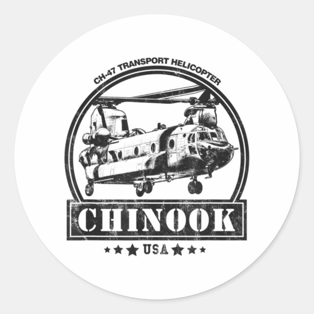 Pegatina Redonda CH-47 Chinook Helicopter (Anverso)