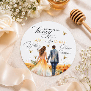 Pegatina Redonda Chá de Bebé de Ella Encontró a Su Miel 